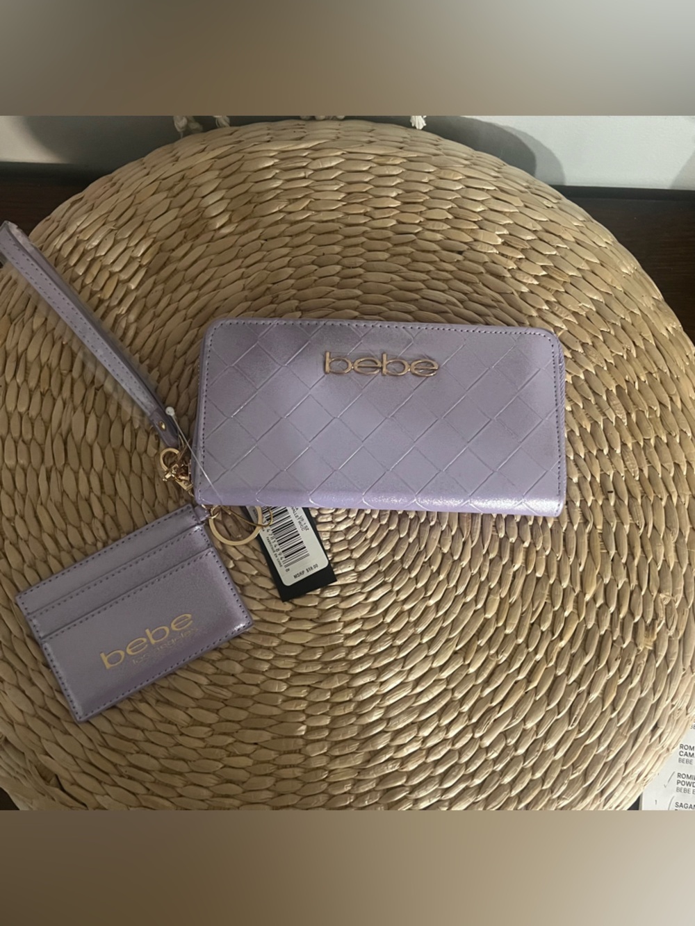 bebe Quilted Lavender Wristlet Wallet with Card Case and Strap